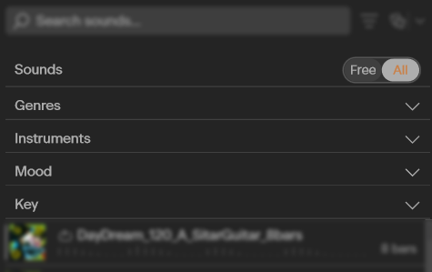 Filter parameters menu